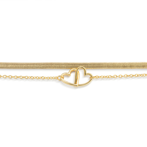 Layered Heart Gold Bracelet 6.5in slide 