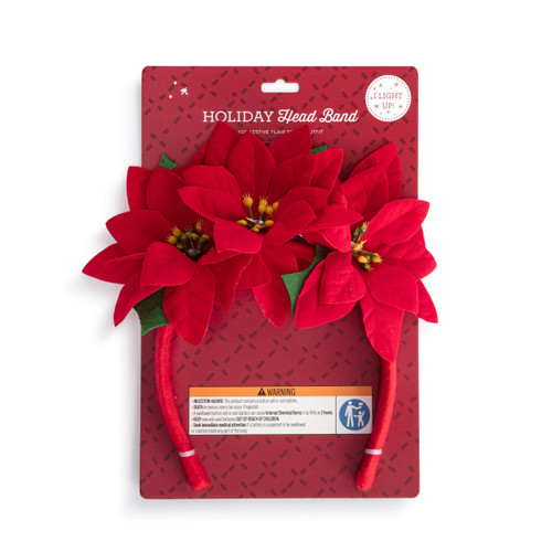 Red Poinsettia Flowers LED Headband - 5in slide 