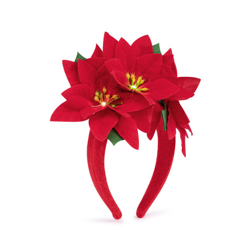 Red Poinsettia Flowers LED Headband - 5in slide 