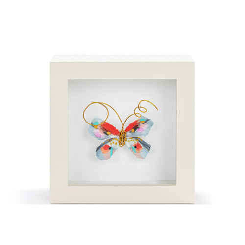 One of a Kind Red & Blue Multi Butterfly Shadow Box - 4in slide 
