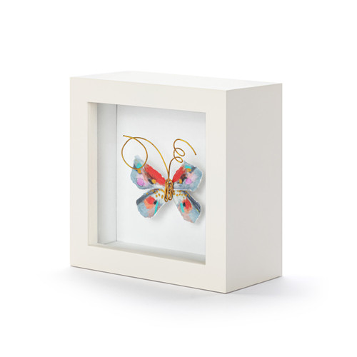 One of a Kind Red & Blue Multi Butterfly Shadow Box - 4in slide 
