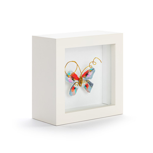 One of a Kind Red & Blue Multi Butterfly Shadow Box - 4in slide 