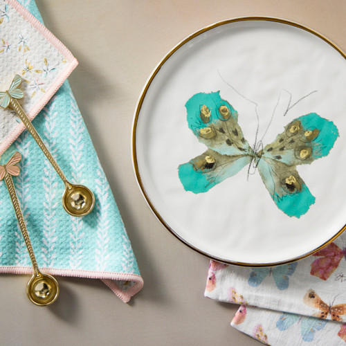 Turquoise & Gold Butterfly Ceramic Hanging Salad Plate - 8in slide 