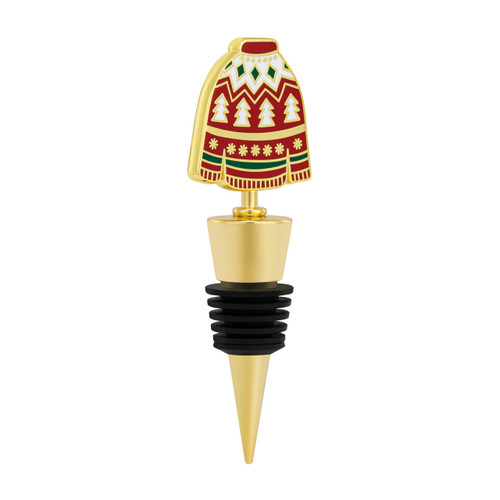 Ugly Sweater Gold Enamel Bottle Stopper - 4in slide 