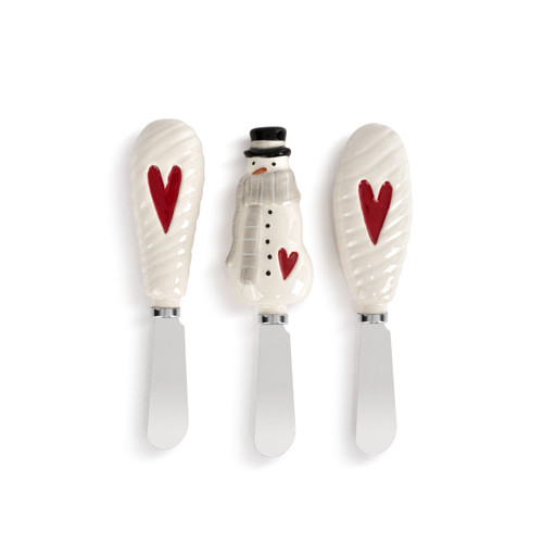 Snowman Red Heart Ceramic Spreaders Set of 3 - 1.5x6in slide 