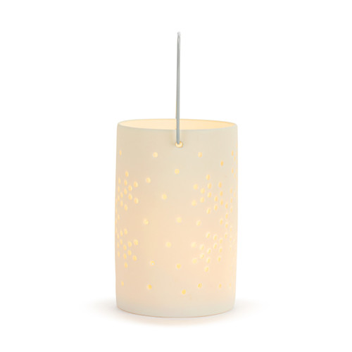 White LED Ceramic Snowflake Tall Lantern - 5x7in slide 