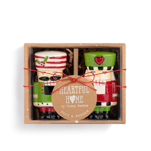 Heartful Nutcracker Ceramic Salt and Pepper Set - 2x3in slide 