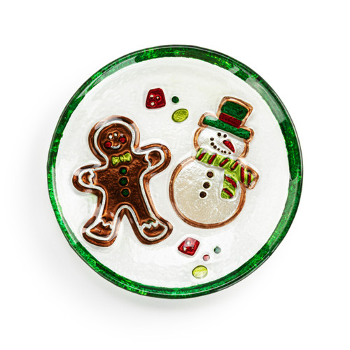 Snowman with Gingerbread Glass Round Plate - 6.5in slide 
