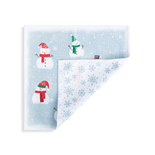 Blue Snowmen Absorbent Double Sided Dishcloths Set of 2 - 10in slide 