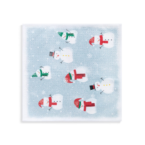 Blue Snowmen Absorbent Double Sided Dishcloths Set of 2 - 10in slide 