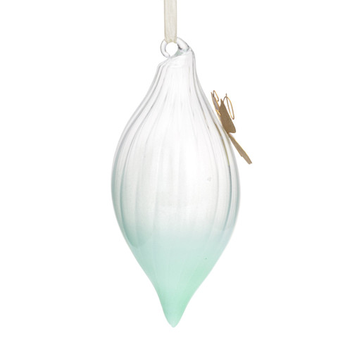 Green Milk Glass Ornament with Butterfly Charm - 3x7in slide 