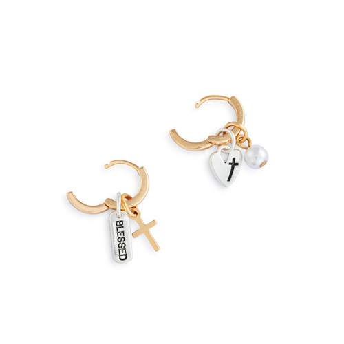 Faith Charm Gold Earring Set - 8mm slide 