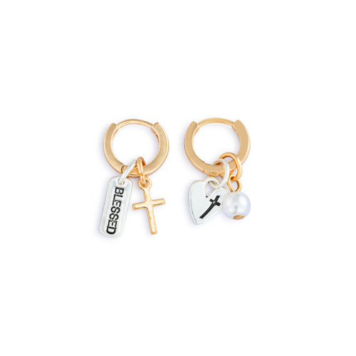 Faith Charm Gold Earring Set - 8mm slide 