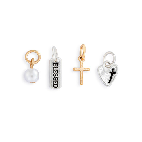 Faith Charm Gold Earring Set - 8mm slide 