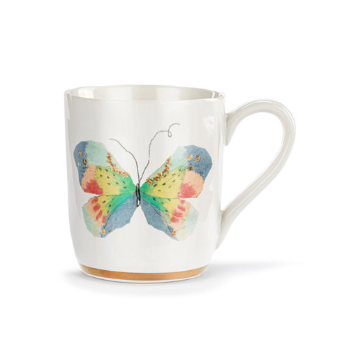 Pastel Multi Butterfly White Mug with Gold Trim - 14oz slide 