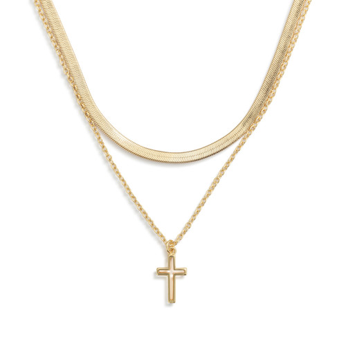 Layered Cross Gold Necklace 18in slide 