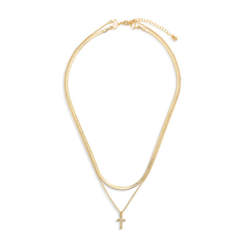 Layered Cross Gold Necklace 18in slide 
