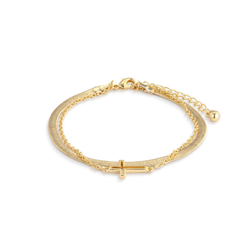 Layered Cross Gold Bracelet 6.5in slide 