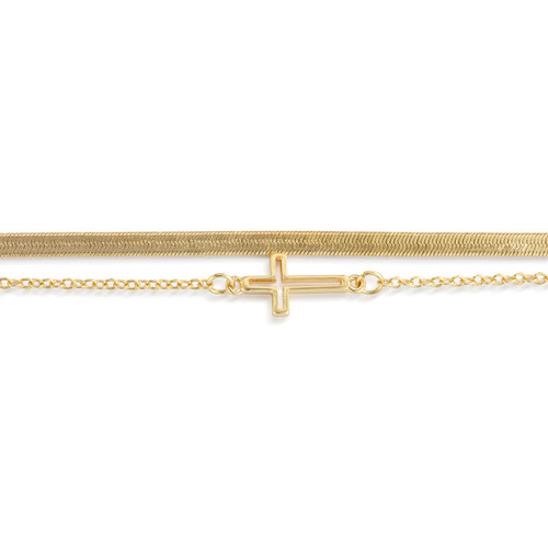 Layered Cross Gold Bracelet 6.5in slide 