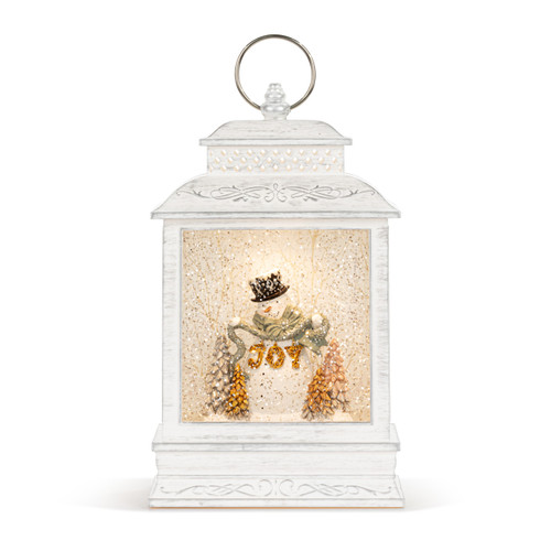 Snowman Joy Lit Musical White USB Snow Globe Lantern - 6.5x10in slide 