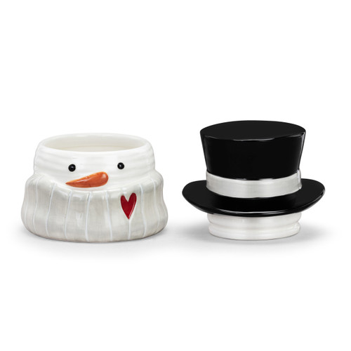 Snowman Red Heart Cream Ceramic Candy Jar - 5x7in slide 