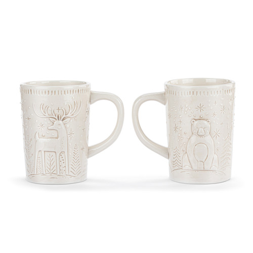 Deer and Polar Bear Winter Scene Sculpted Ceramic Mugs - Set of 2 slide 