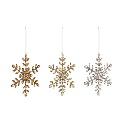 Gold Glitter Snowflake Ornaments 3 Assorted - 4in slide 
