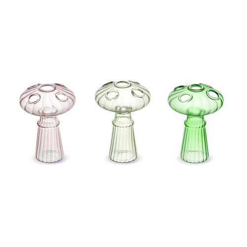 Green Glass Mushroom Multi Hole Arranging Vases 3 Assorted - 4x5.5in slide 