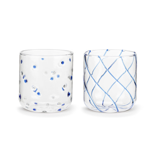 Indigo Stripe and Dots Glass Votive Candle Holders - 2 Assorted slide 