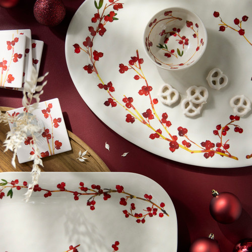 Cranberry Bamboo Large Melamine Oval Platter - 20x14in slide 