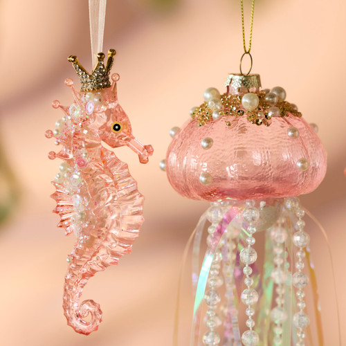 Blue and Pink Seahorse Ornaments with Crown 2 Assorted - 2x5.5in slide 