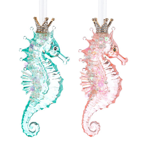 Blue and Pink Seahorse Ornaments with Crown 2 Assorted - 2x5.5in slide 