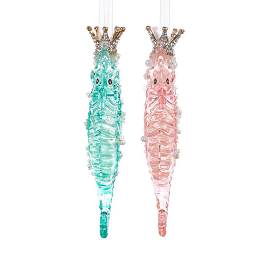 Blue and Pink Seahorse Ornaments with Crown 2 Assorted - 2x5.5in slide 