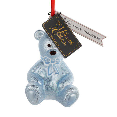 Baby's First Christmas Blue Bear Milestone Ornament - 3x4in slide 
