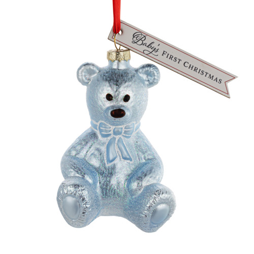 Baby's First Christmas Blue Bear Milestone Ornament - 3x4in slide 
