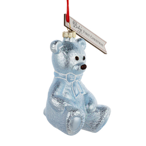 Baby's First Christmas Blue Bear Milestone Ornament - 3x4in slide 