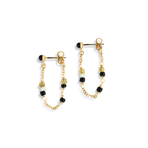 Beaded Black/Gold Earrings - 25.5x26.5mm slide 