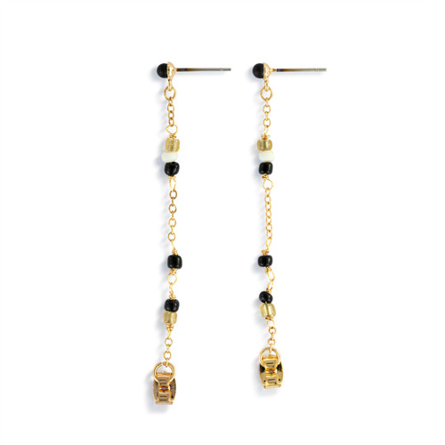 Beaded Black/Gold Earrings - 25.5x26.5mm slide 
