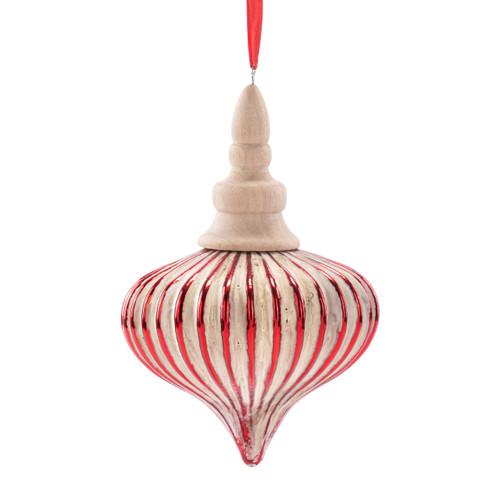 Red Wood and Glass Ribbed Onion Ornament - 4x6in slide 