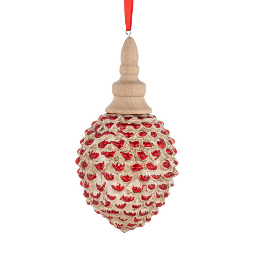 Red Wood and Glass Pinecone Ornament - 3x6.5in slide 