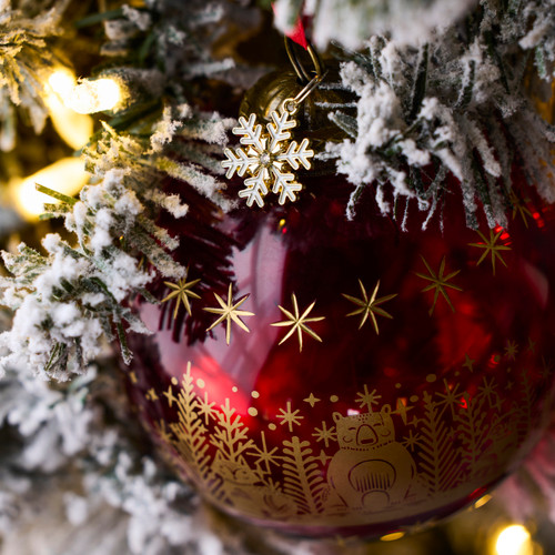 Red Green and White Winter Scene Gold Foil Glass Ornaments 3 Assorted - 4in slide 