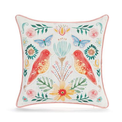 Coral Birds with Floral Accent Pillow - 15in slide 
