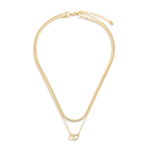 Layered Heart Gold Necklace 18in slide 