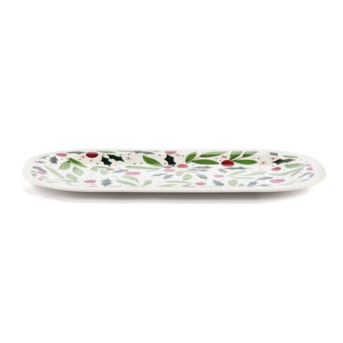 Holly Leaves Bamboo Melamine Rectangular Platter - 16x9in slide 