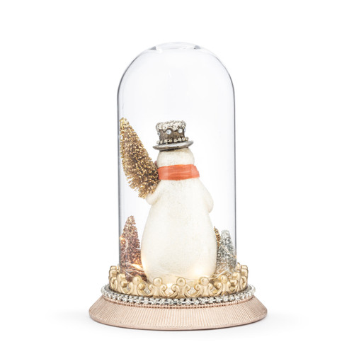 Sparkle Snowman with Trees Lit Cloche - 6x10.5in slide 
