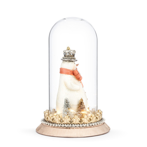 Sparkle Snowman with Trees Lit Cloche - 6x10.5in slide 