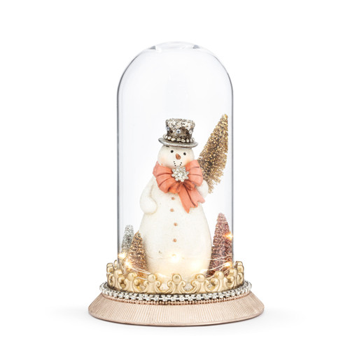 Sparkle Snowman with Trees Lit Cloche - 6x10.5in slide 