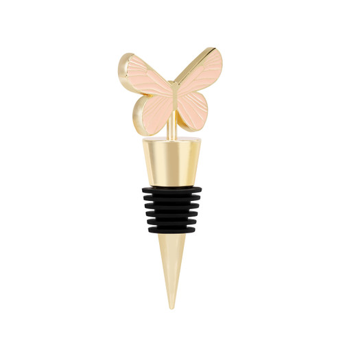Pink & Gold Butterfly Bottle Stopper - 2.5in slide 