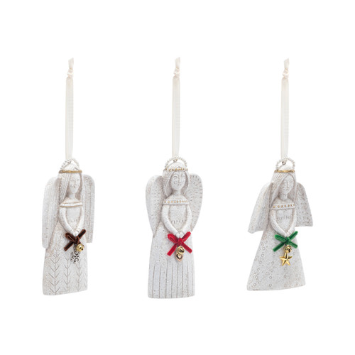 Angel with Gold Charm Paper Pulp Ornaments Set of 3 - 3x5.5in slide 