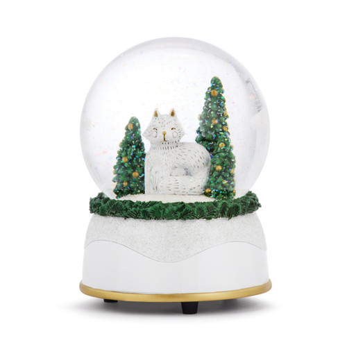 Fox Glittered Greenery Musical Snow Globe - 4x5.5in slide 